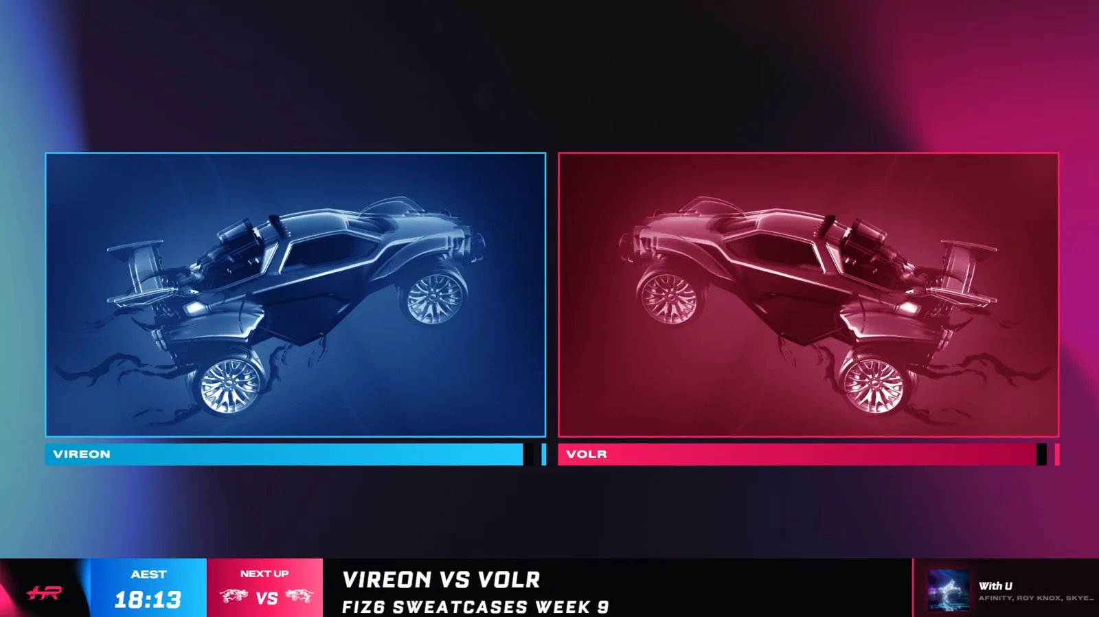 HUDrift team versus screen showing two team cars in brand colors