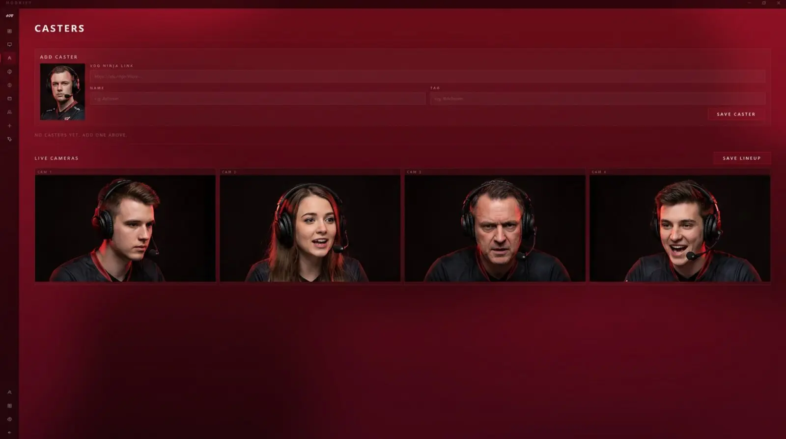 HUDrift Rocket League broadcast dashboard with live scoreboard, built-in streaming studio and tournament bracket